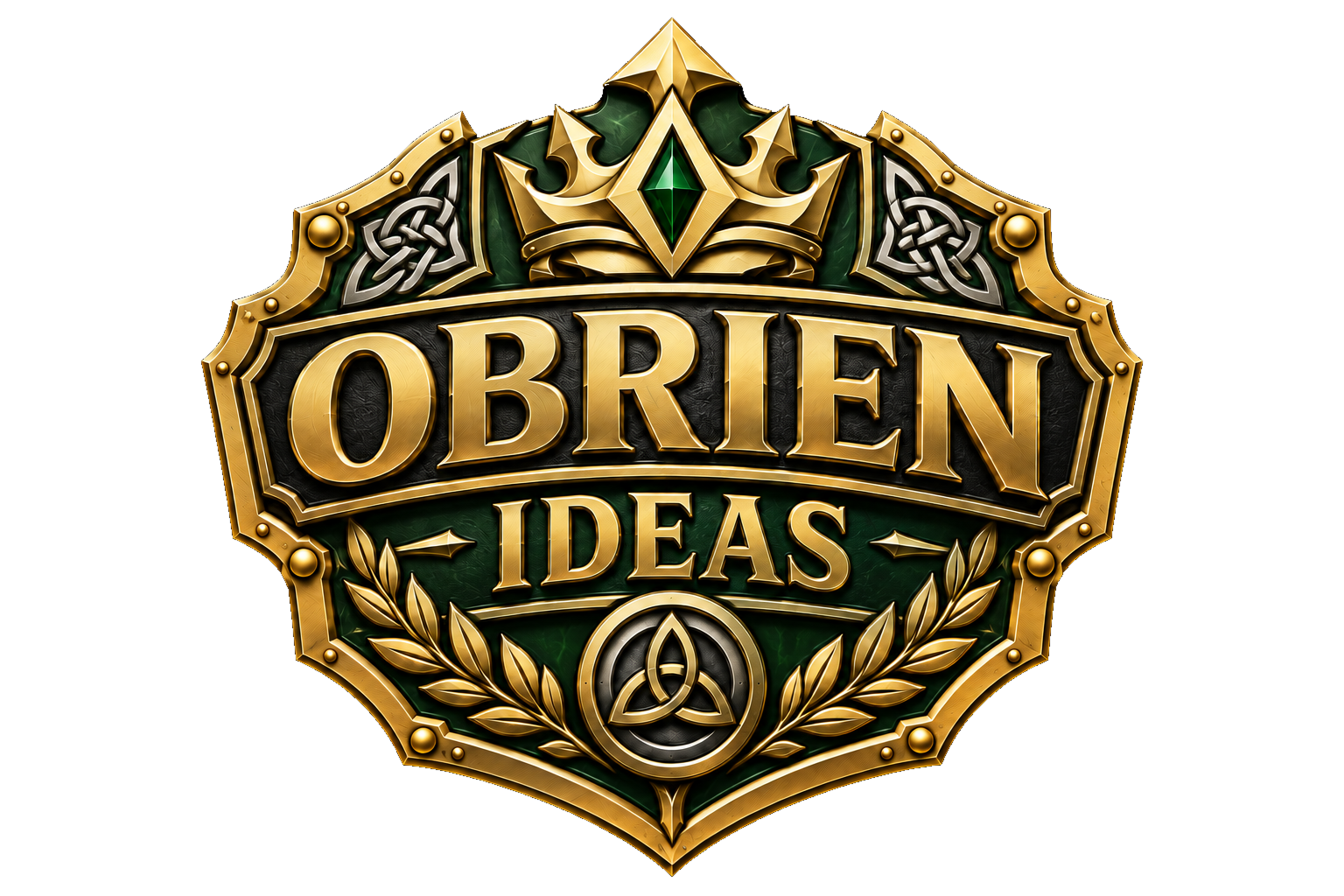OBrien Ideas gold and emerald crest